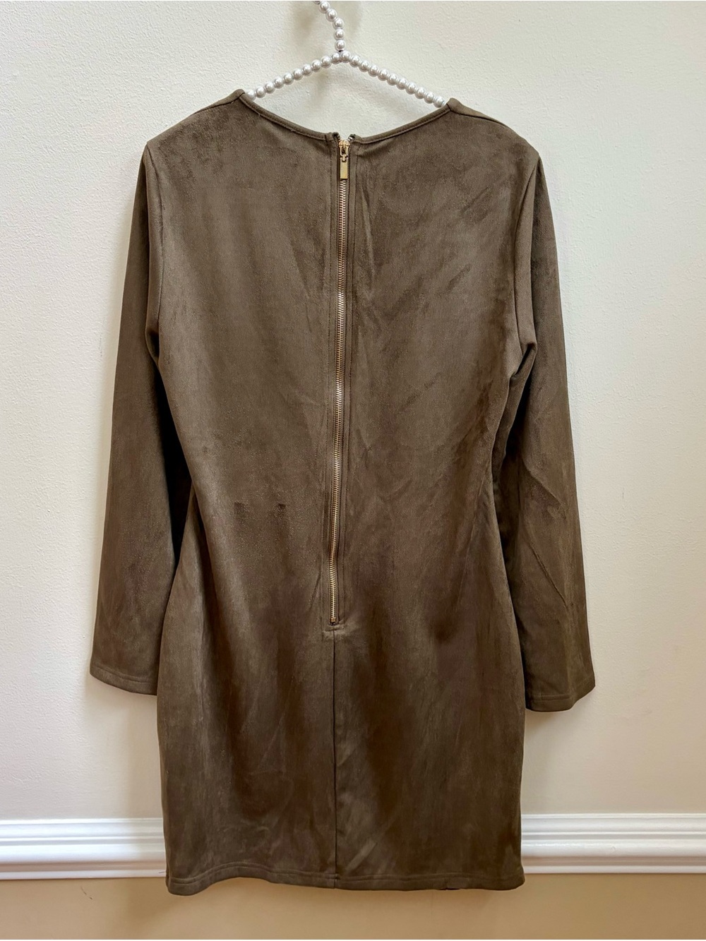 Olive Suede Long Sleeve Mini Dress NWT - Picture 4 of 6